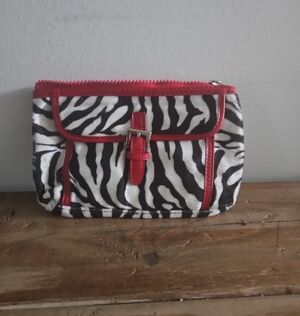 Zebra Print Clutch with Red Trim